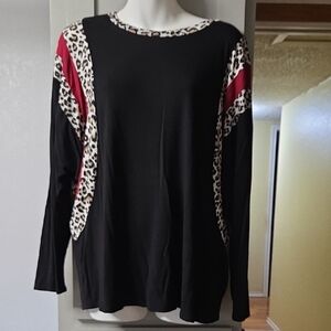 Black Leopard Print Long Sleeve Top
